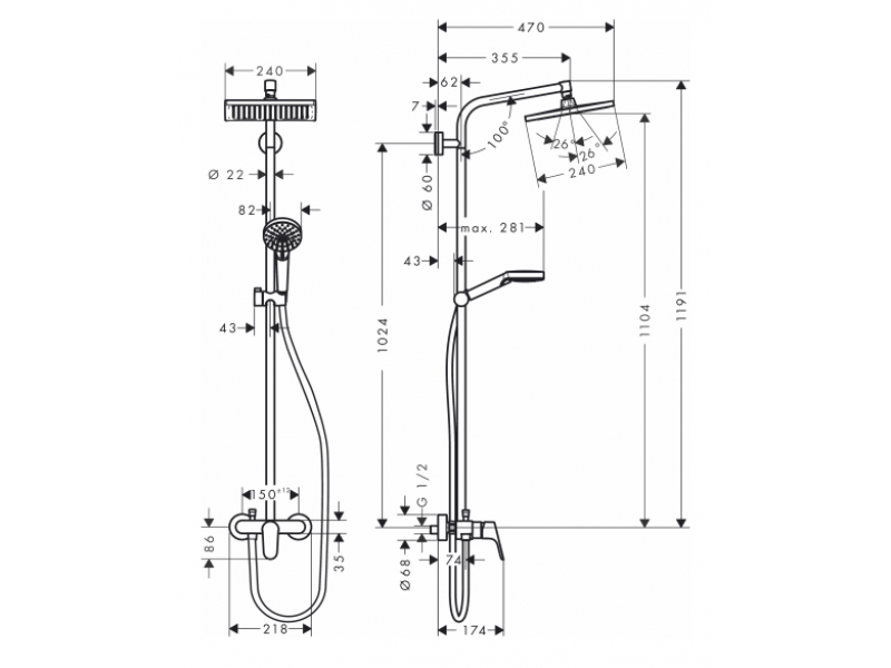 Купить Душевая система Hansgrohe Crometta E 240 1jet Showerpipe 27284000