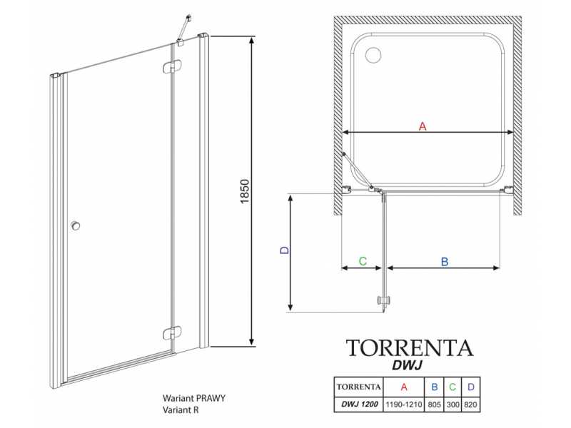 Купить Душевая дверь в нишу Radaway Torrenta DWJ 120 прозрачное стекло R