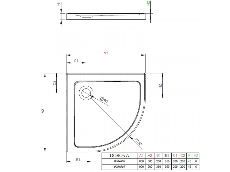 Купить Поддон для душа Radaway Doros A, 90 x 90 см, четверть круга, SDRA9090-01-04S