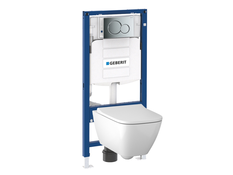 Купить Инсталляция Geberit c унитазом Geberit Smyle Square Rimfree 500.300.21.S, сиденье микролифт клавиша глянцевый хром, комплект Идеальная пара