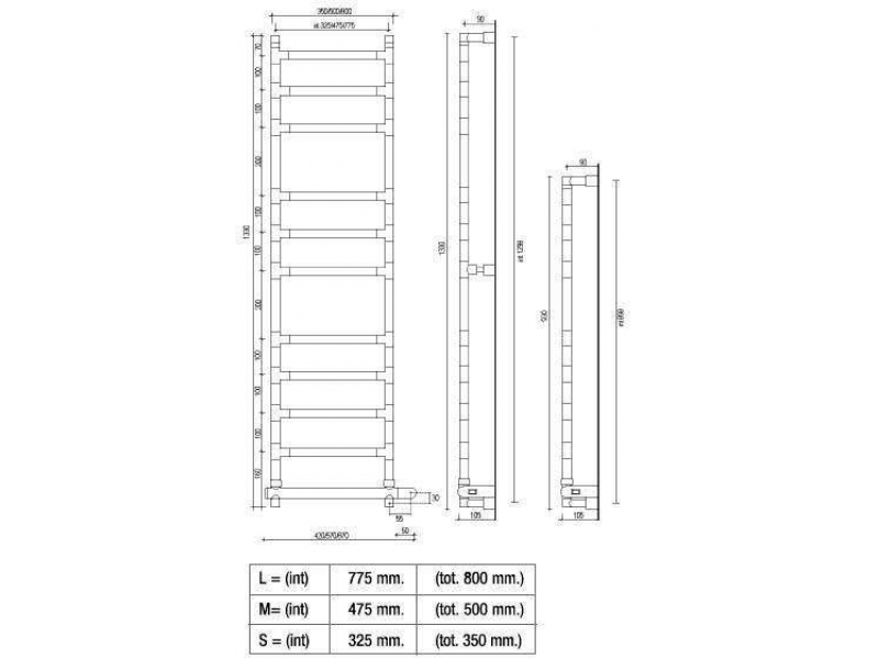 Купить Полотенцесушитель электрический Margaroli Sereno (Серено) 584-11 BOX, 5844711B 47.5 x 133 см (5844711CRNB/5844711CRNBP)