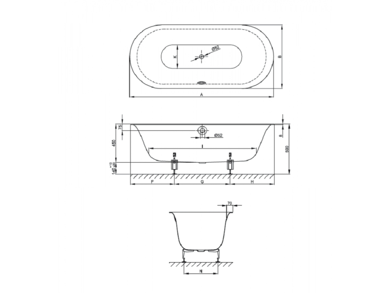 Купить Ванна стальная Bette Lux Oval 3466-035 PLUS AR 180 х 80 х 45 см с шумоизоляцией, с BetteGlasur ® Plus, антислип, черное дерево, (для удлиненного слива-перелива)