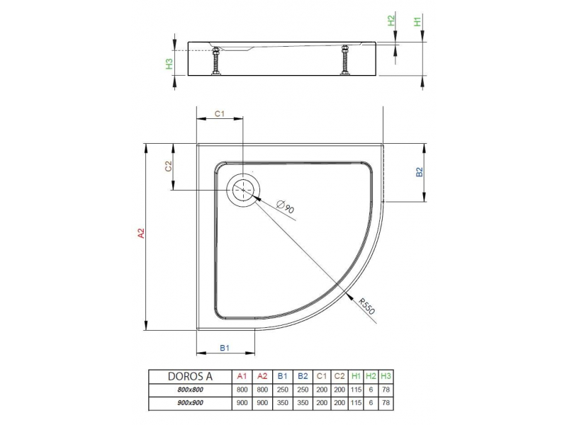 Купить Поддон для душа Radaway Doros A, 80 x 80 см, четверть круга, SDRA8080-05