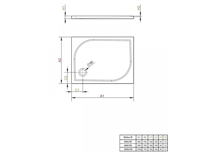 Купить Поддон для душа Radaway Delos D1000*75, 75 х 100 см, прямоугольный, 4D17555-03