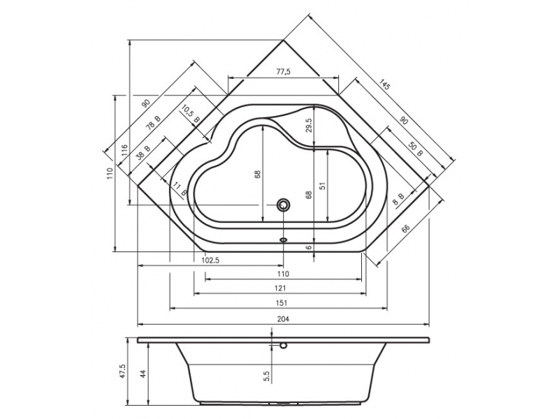 Купить Ванна гидромассажная Riho Winnipeg 145 x 145 см, JOY