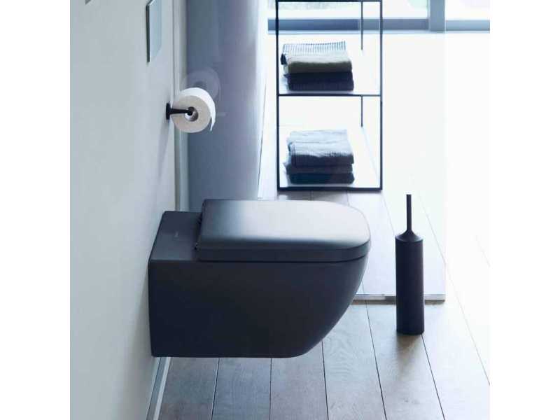 Купить Подвесной унитаз Duravit Happy D.2 Plus 22220989001 36.5 x 54 см безободковый, с креплением Durafix, покрытие WG, цвет антрацит матовый