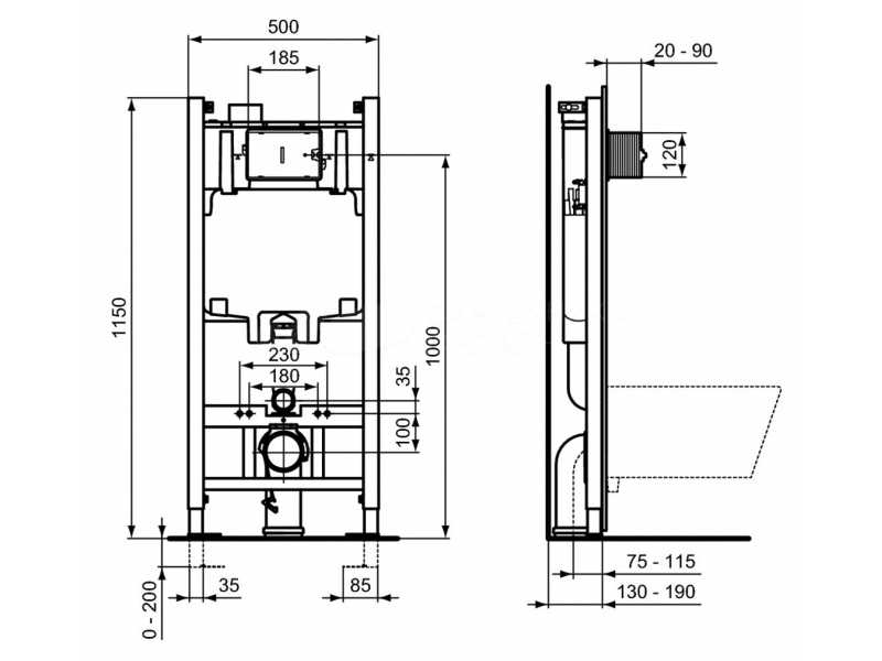 Купить Инсталляция Ideal Standard Prosys 2.0, без кнопки, R046367 с унитазом Ideal Standard i.life A Rimless безободковый c сиденьем микролифт, T471701 , комплект, RI471702