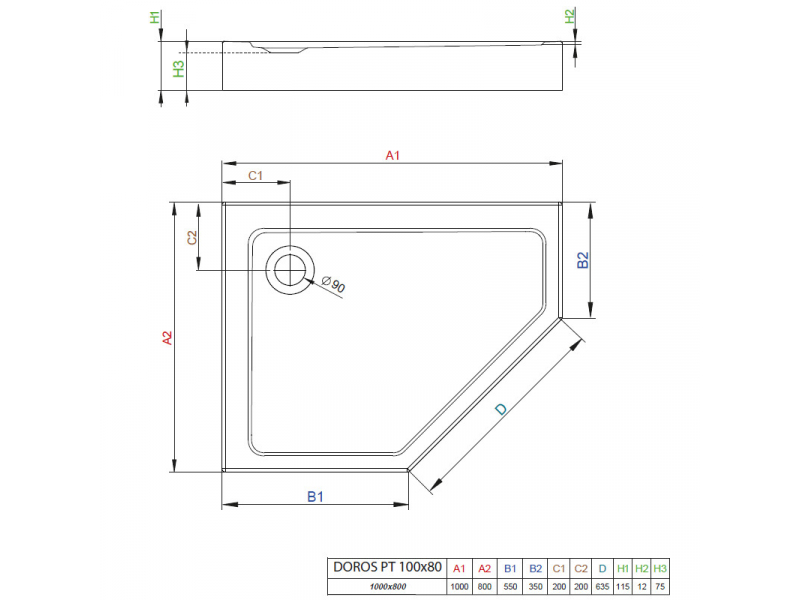 Купить Поддон для душа Radaway Doros PT, 80 x 100 см, пятиугольный, SDRPTP1080-05L/R