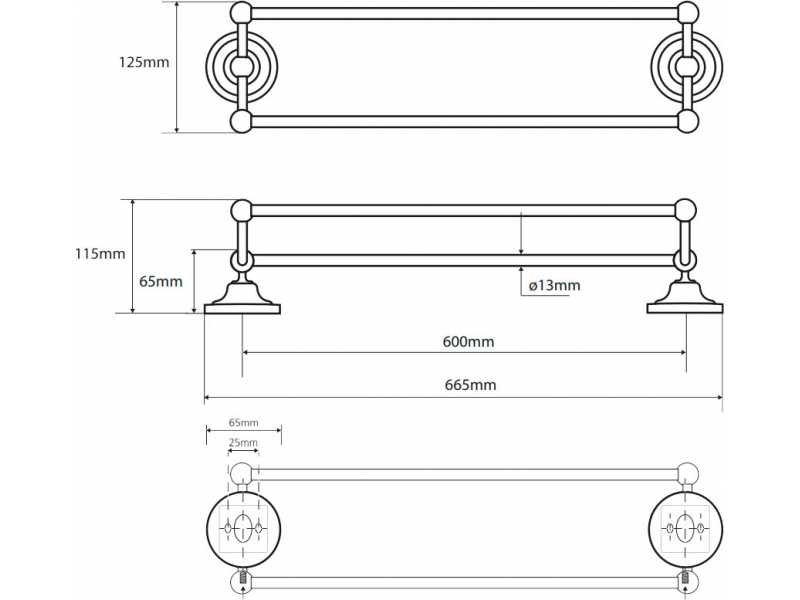 Купить Полотенцедержатель двойной Bemeta Retro 144304232 66.5 x 11.5 x 12.5 см, хром