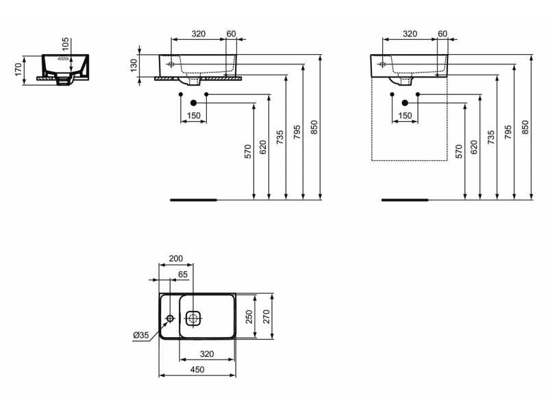 Купить Раковина Ideal Standard Strada II Guest 45 см, белый, левая/правая, T299401