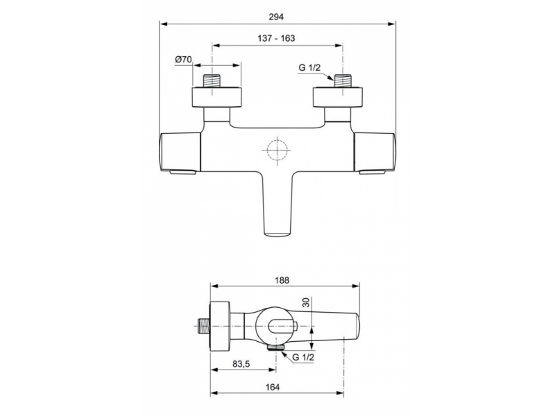 Купить Смеситель Ideal Standard Ceratherm 100 термостатический для ванны и душа, с душевым гарнитуром, хром, A4624AA