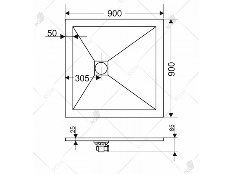 Купить Душевой поддон RGW ST-0099G 16152099-02 90 x 90 см, квадратный, цвет серый, из искусственного камня