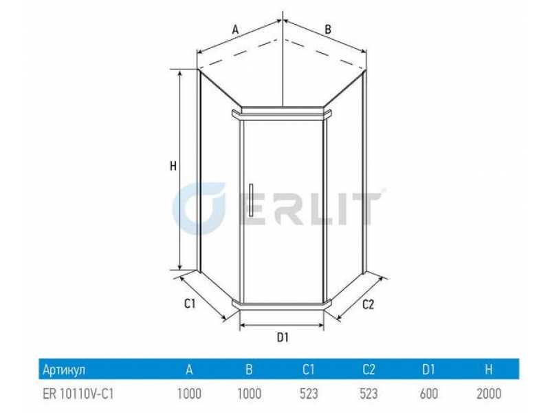 Купить Душевой уголок Erlit Comfort ER10110V-C1, 100 x 100 см