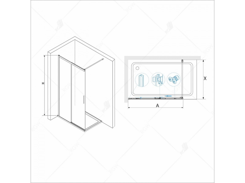 Купить Душевой уголок RGW WA-13B, 34101313-14, 130 х 195 см, стекла прозрачные, профиль черный