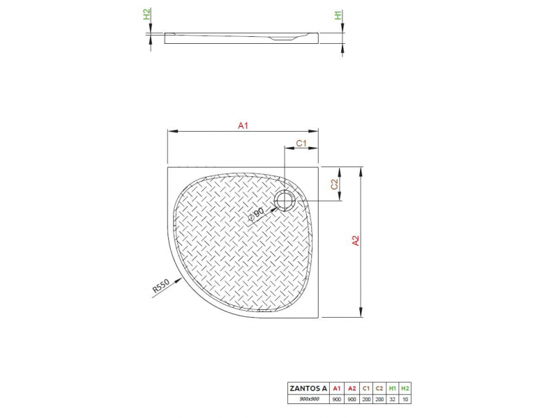 Купить Поддон для душа Radaway Zantos А, 90 x 90 см, четверть круга, M3ZNA9090-06