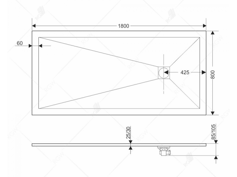 Купить Душевой поддон RGW ST-W нержавеющая крышка сифона 80 x 180 см, 14152818-01