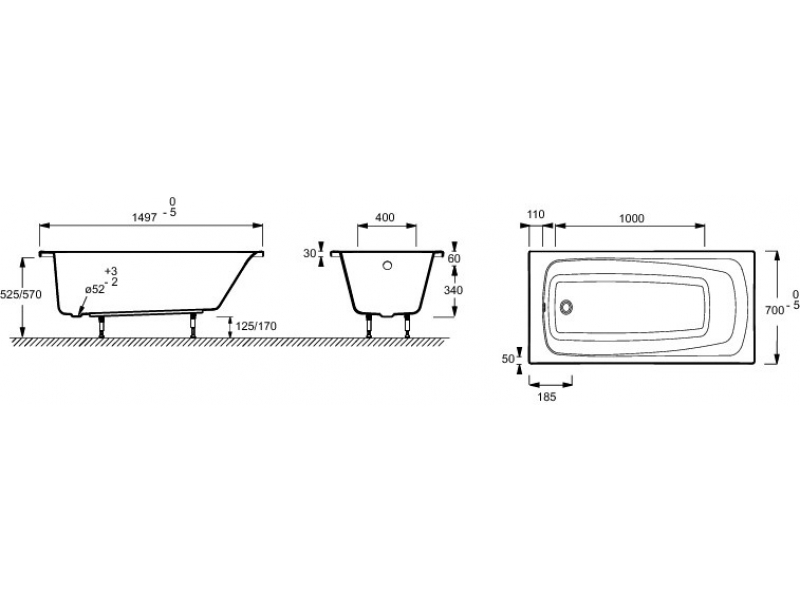 Купить Акриловая ванна Jacob Delafon Patio 150-70 E6810RU-01