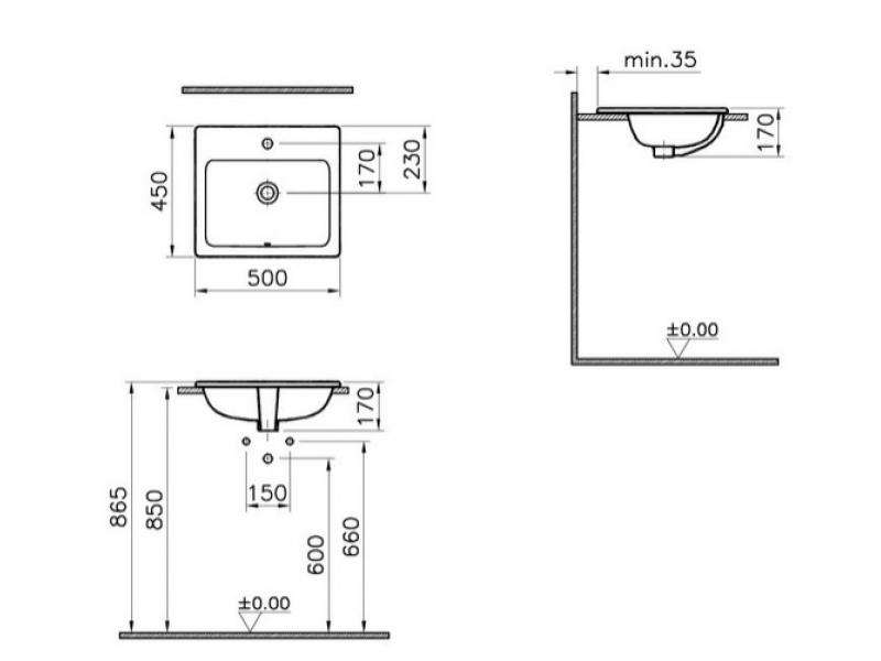 Купить Раковина Vitra S20 5464B003-0001 50 см накладная