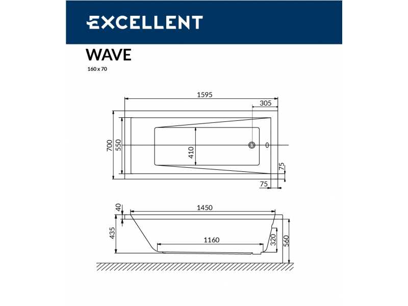 Купить Ванна акриловая Excellent Wave 160 х 70 см