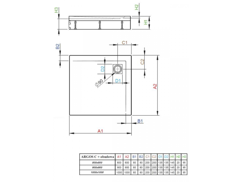 Купить Поддон для душа Radaway Argos C800, 80 x 80 см, квадратный, 4ACN88-02