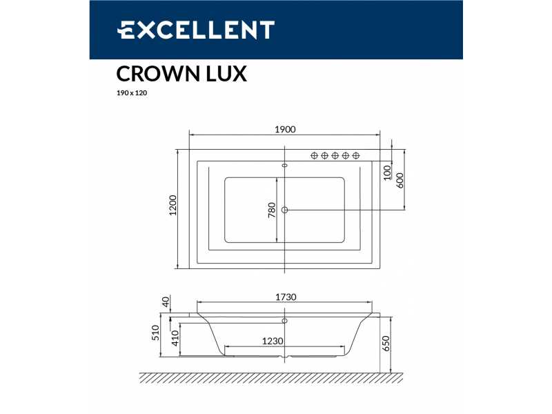 Купить Ванна акриловая Excellent Crown Lux 190 х 120 см