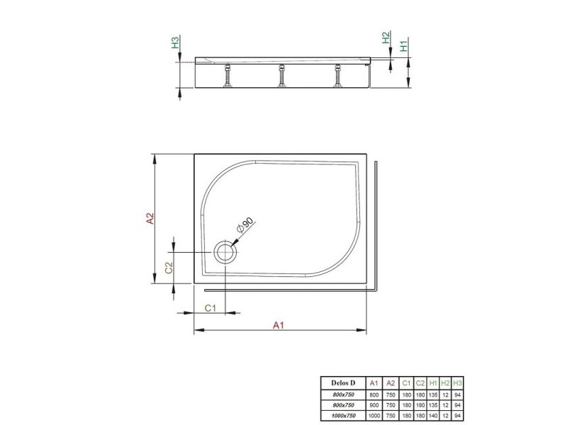 Купить Поддон для душа Radaway Delos D, 75 х 80 см, прямоугольный, 4D87514-03L/R