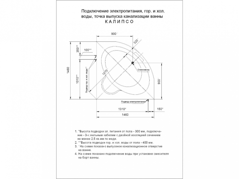 Купить Акриловая ванна Aquatek Калипсо 146х146 с гидромассажем