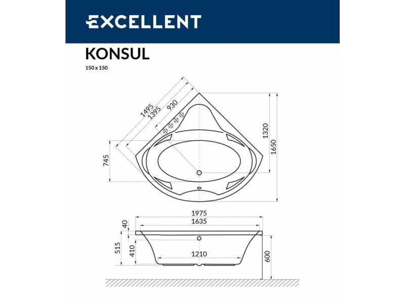 Купить Ванна гидромассажная Excellent Konsul 150 x 150 см, NANO, хром, каркас в подарок