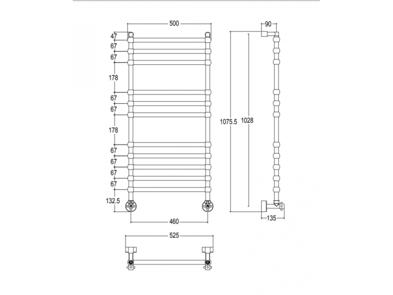 Купить Полотенцесушитель водяной Margaroli Sole 464-11-TS 464TS4711OB, высота 107.6 см, ширина 52.5 см, старая бронза