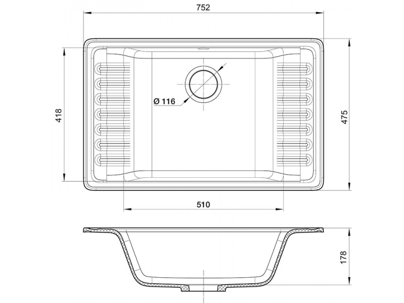 Купить Кухонная мойка GranFest Quarz Z 71, 75.2 x 47.5 см, черный