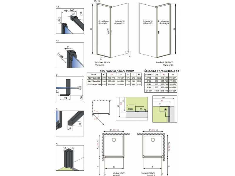 Купить Душевой уголок Radaway Nes Black KDJ I Frame, 90 x 80 см, левая дверь, стекло Frame, профиль черный