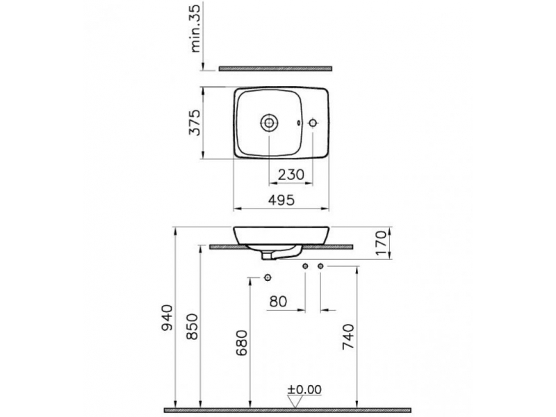 Купить Раковина Vitra Metropole 5665B003-0029 50x38 см, накладная, с переливом