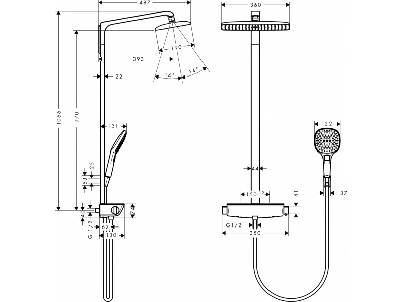 Купить Душевая система Hansgrohe Raindance E Showerpipe 360 1jet 27112400, белый/хром