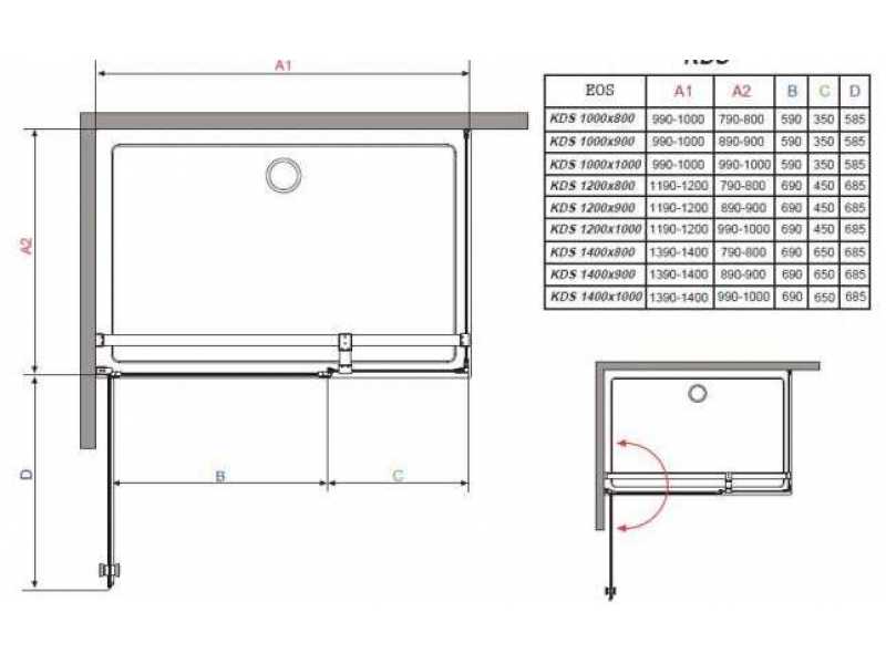 Купить Душевой уголок Radaway EOS KDS 140L/Rx90, 90 х 140 х 197 см, стекло прозрачное