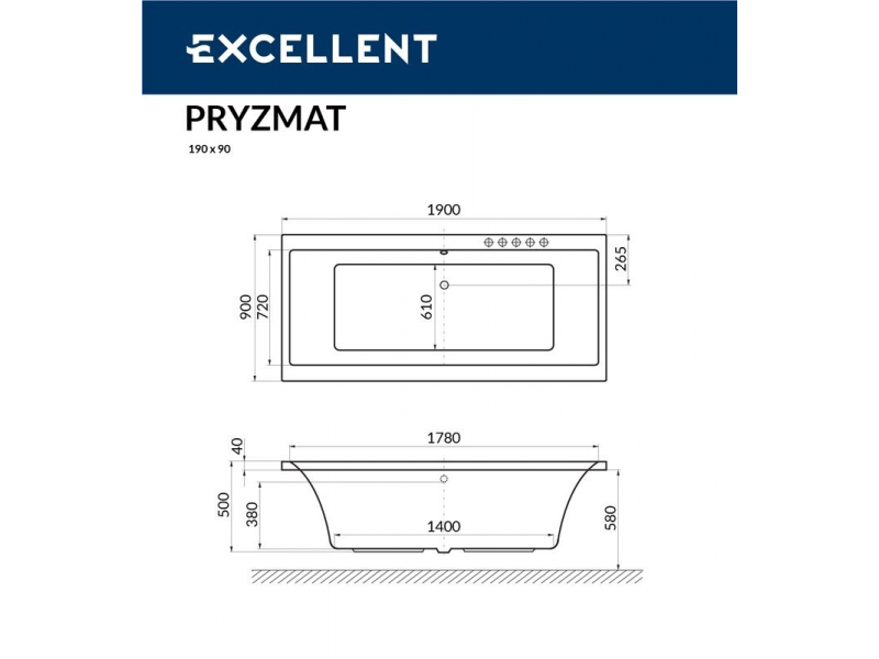 Купить Ванна гидромассажная Excellent Pryzmat 190 x 90 см, NANO, хром, каркас в подарок