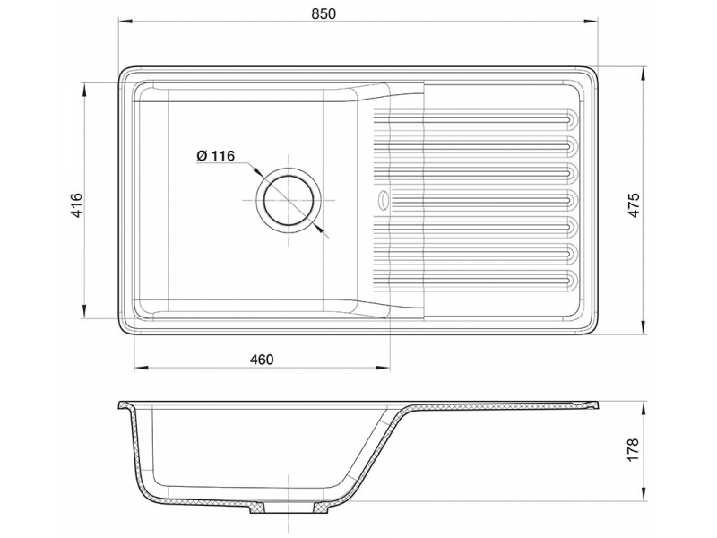 Купить Кухонная мойка GranFest Quarz Z 73, 85 x 47.5 см, черный