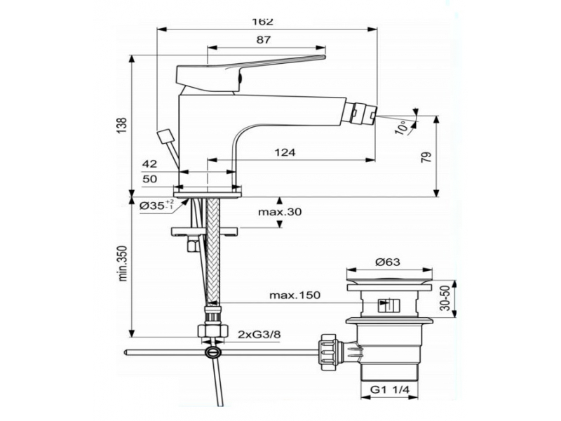 Купить Смеситель Ideal Standard Entella для биде, с донным клапаном, хром, BC234AA