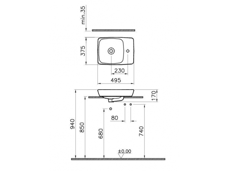 Купить Раковина Vitra Metropole 5665B003-0294 50x38 см, накладная, без перелива