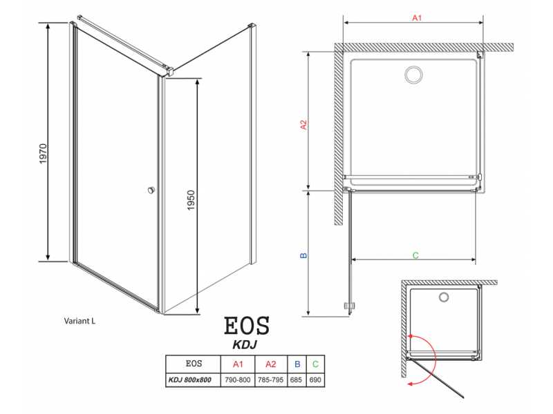 Купить Душевой уголок Radaway EOS KDJ 80, 80 х 80 х 197 см, прозрачное стекло L/R