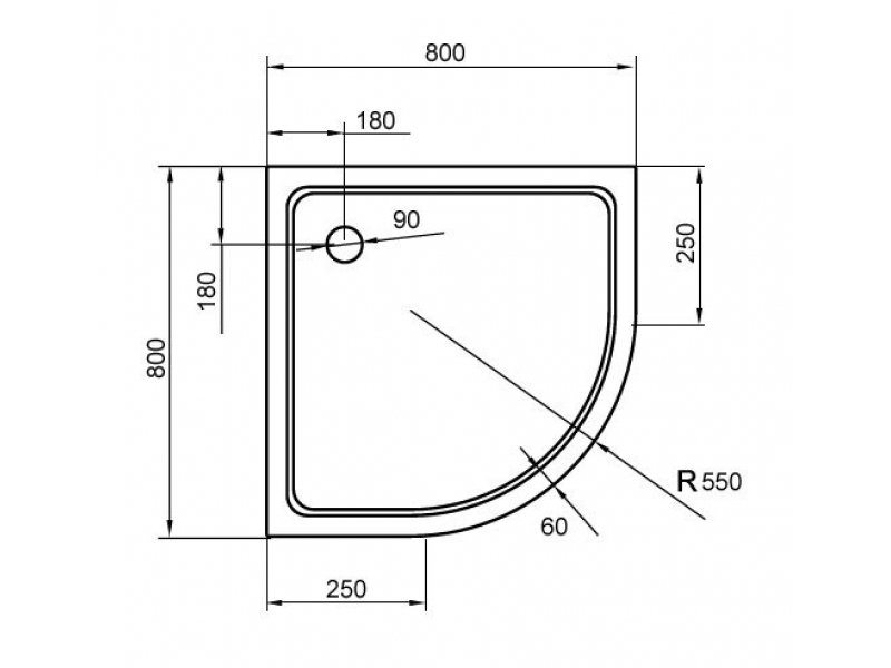 Купить Поддон акриловый Cezares TRAY-A-R-80-550-15-W, с сифоном в комплекте