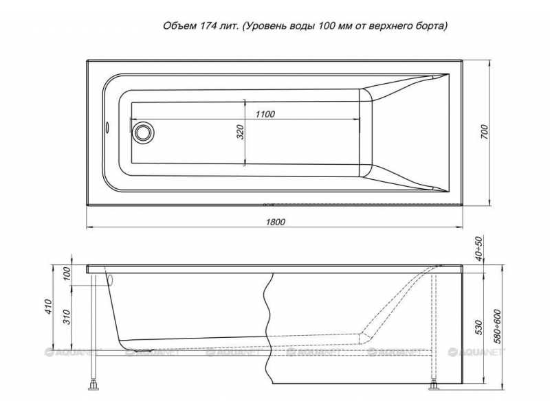 Купить Акриловая ванна Aquanet Bright 180 x 70 см (216304)