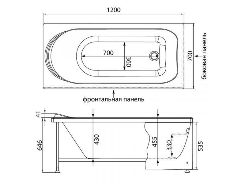 Купить Акриловая ванна Aquanet West 120x70 (204050)