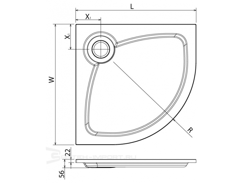 Купить Поддон душевой Cezares Tray TRAY-S-R-100-550-56-GR, 100 х 100 см, серый, из искусственного камня