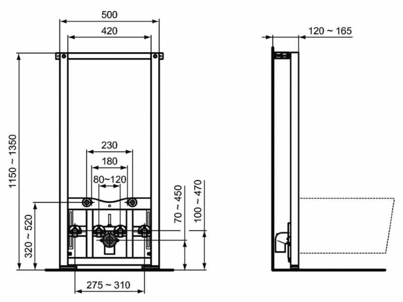 Купить Инсталляция Ideal Standard Prosys для монтажа подвесного биде, серый, R016267