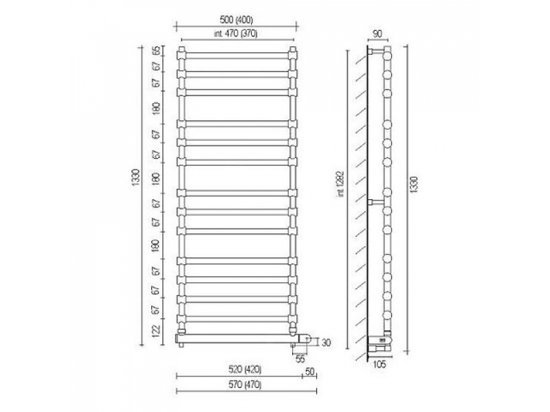 Купить Полотенцесушитель электрический Margaroli Sole 564-14 BOX 5644714WHB, высота 135 см, ширина 55 см, белый