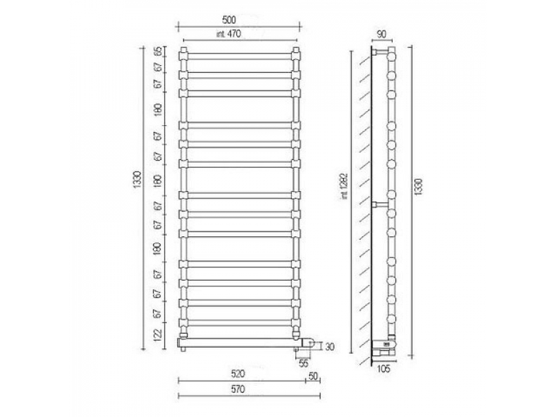 Купить Полотенцесушитель электрический Margaroli Sole 564-14 BOX 5644714WHB, высота 135 см, ширина 55 см, белый