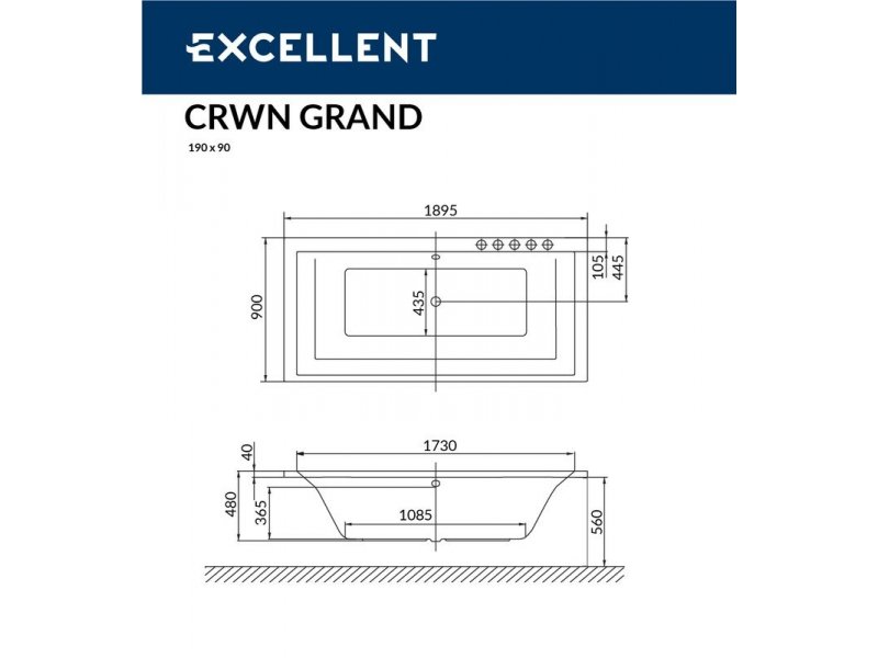 Купить Ванна гидромассажная Excellent Crown Grand 190 x 90 см, RELAX, хром, каркас в подарок