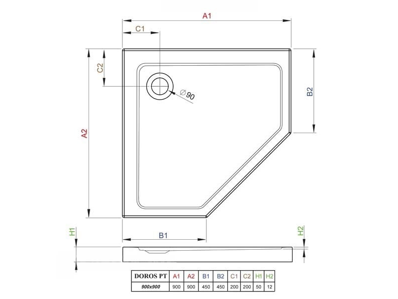 Купить Поддон для душа Radaway Doros PT, 90 x 90 см, пятиугольная, SDRPT9090-01