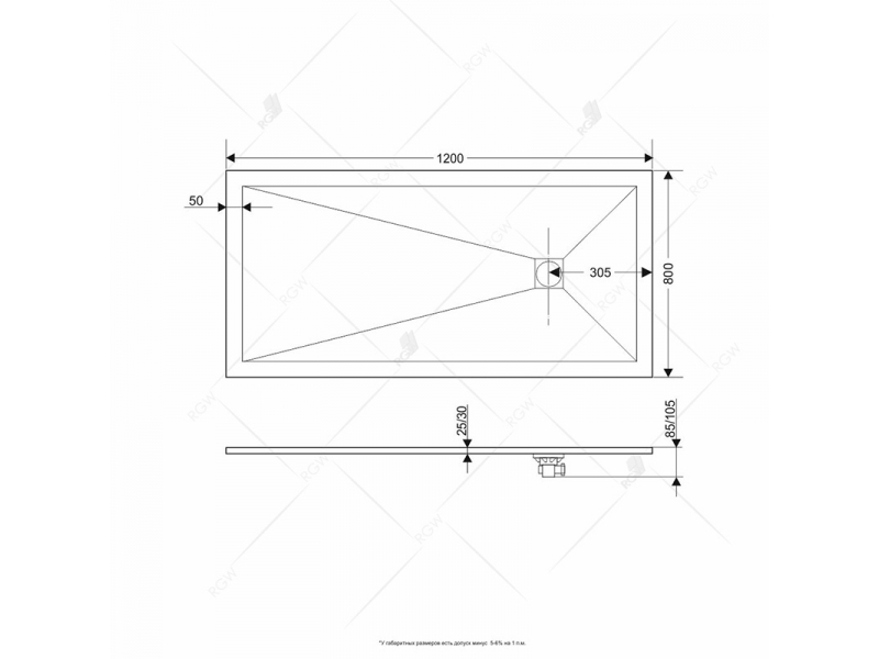 Купить Душевой поддон RGW ST-0128G 16152812-02 80 x 120 см, прямоугольный, цвет серый, из искусственного камня