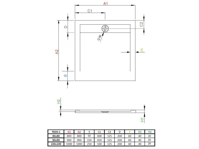 Купить Поддон для душа Radaway Teos C, 80 x 80 см, квадратный, HTC8080-64